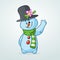 Funny cartoon snowman waving. Christmas snowman character illustration isolated.