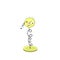 Funny cartoon spring - with head, eyes and mouth, stands on a stand and one eye falls off