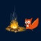 Funny cartoon squirrel standing at a campfire