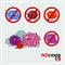 Funny cartoon stop sign for Corona virus, No Covid-19 sign. Colorful cartoon virus characters in circle cross stop sign