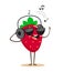 Funny and cartoon strawberry in sunglasses and headphones listens to music. Vector illustration of a flat style.