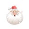 Funny cartoon style surprised santa in hat head icon front view.