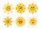Funny cartoon suns. Yellow faces, sun icons with emotions. Summer hot cute vector symbols