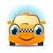 Funny cartoon taxi. Vector car icon