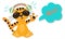 Funny cartoon tiger with headphones and sunglasses. He greets and waves his paw. A cute tiger cub is a symbol of 2022