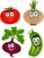 Funny cartoon tomato, beet, cucumber, onion