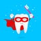 Funny cartoon tooth holding toothbrush.
