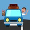 Funny cartoon vector car with bags on the roof