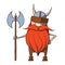 Funny cartoon viking with an ax. Vector