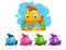 Funny cartoon yellow baby fish