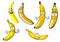 Funny cartoon yellow banana fruits