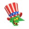 Funny cartoon zombie wearing Uncle Sam hat. Halloween vector illustration