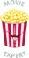 Funny cartoonish popcorn. Movie expert