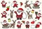 Funny Cartoonish Santa Claus And Reindeer Set In Dynamic Poses, Vector Illustration.