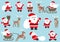 Funny Cartoonish Santa Claus And Reindeer Set. Vector Flat Illustration.