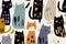 Funny cat animal crowd cartoon pattern in flat illustration style. Cute cat group background, diverse domestic cats. Wallpaper