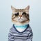 Funny Cat In Blue Shirt And Sunglasses: Stylish And Playful Commercial Imagery