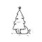 Funny cat hiding behind the Christmas tree.