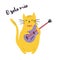 Funny cat playing guitar Vector illustration