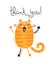 Funny cat says thank you. Vector illustration in cartoon style