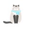 Funny cat in a scarf, pet vector illustration isolated. Siamese cat