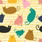 Funny cat seamless pattern colorful decoration. Childish graphic cover for design kid birthday card, party wallpaper, holiday