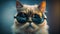 Funny cat in stylish sunglasses realistic isolated. AI generated