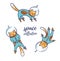 Funny cats astronauts in space isolated on the white background, vector illustration.