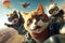 Funny cats in aviator spacesuit flying in the sky