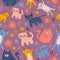 Funny cats hand drawn seamless pattern with colorful children drawing style