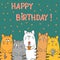 Funny cats with presents. Birthday vector card template