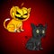 Funny Cats wearing devil costume for Halloween.