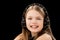 Funny caucasian little girl with teeth braces