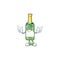 Funny champagne green bottle cartoon character style with Wink eye
