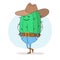 Funny character Cactus-cowboy. For printing on t-shirts, postcards, and others design elements