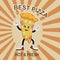 Funny character, delicious cartoon pizza in retro style.