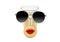 Funny character made of a cappuccino glass, sunglasses and a cookie isolated on white