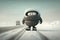 funny character with a pair of black winter tires, driving on snowy road