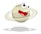 Funny character planet Saturn with ring. Studying astronomy in school and kindergarten. Exploring space and solar system
