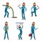 Funny character of repairman or plumber in different poses. Vector mascot design