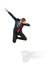 Funny cheerful businessman jumping in air over white background