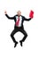 Funny cheerful businessman jumping in air over white background