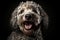 Funny cheerful curly fluffy gray dog portrait on a dark background Lagotto Romagnolo pet love generative AI