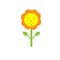 Funny cheerful drawn flower with face. Isolate on a white background.