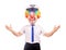 Funny cheerful pilot in clown costume