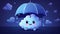 Funny cheerful rain cloud taking cover beneath umbrella, cute cloud exudes a sense of fun