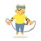 Funny cheetah jumping over skipping rope, cartoon character. Flat vector illustration, isolated on white background.