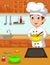 Funny chef cartoon bring bowl in the kitchen