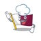 Funny Chef flag qatar Scroll cartoon character wearing white hat