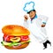 Funny Chef and fresh hamburger